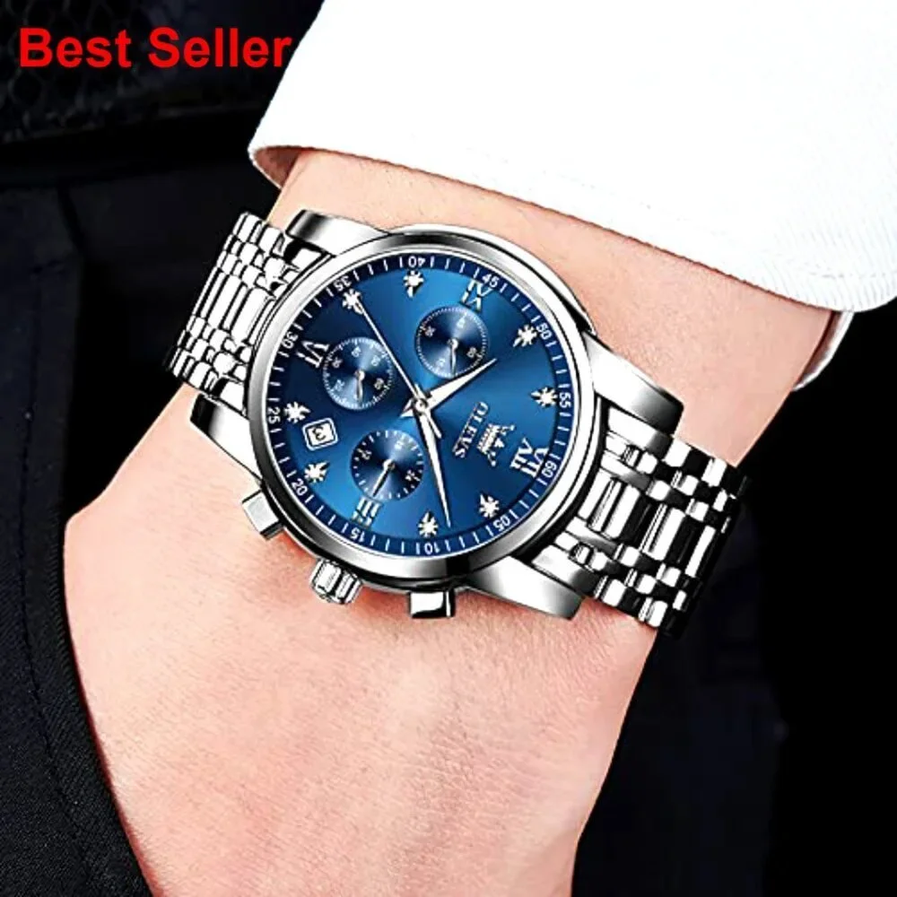 Stainless Steel Waterproof Watch with Adjustable Bracelet Quartz Movement